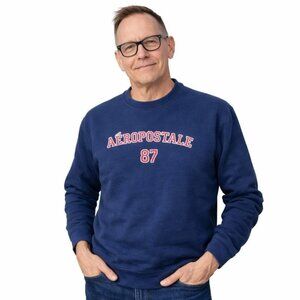 Aeropostale Men's Sweatshirt XL  Navy Blue Crewneck 100% Cotton Pullover